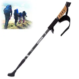 KODENOR Outdoor Mountaineering Portable Foldable Aluminium Alloy Straight Handle Alpenstocks Trekking Poles, Length : 66-135CM (Black)