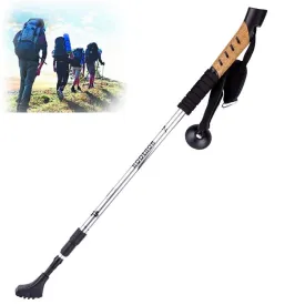 KODENOR Outdoor Mountaineering Portable Foldable Aluminium Alloy Straight Handle Alpenstocks Trekking Poles, Length : 66-135CM (Silver)