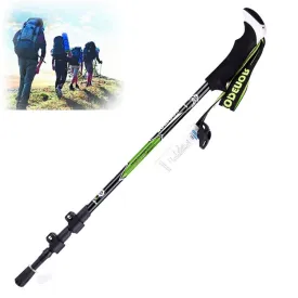 KODENOR Outdoor Mountaineering Portable Foldable Carbon Fibre Straight Handle Alpenstocks Trekking Poles, Length : 63-135CM (Black green)