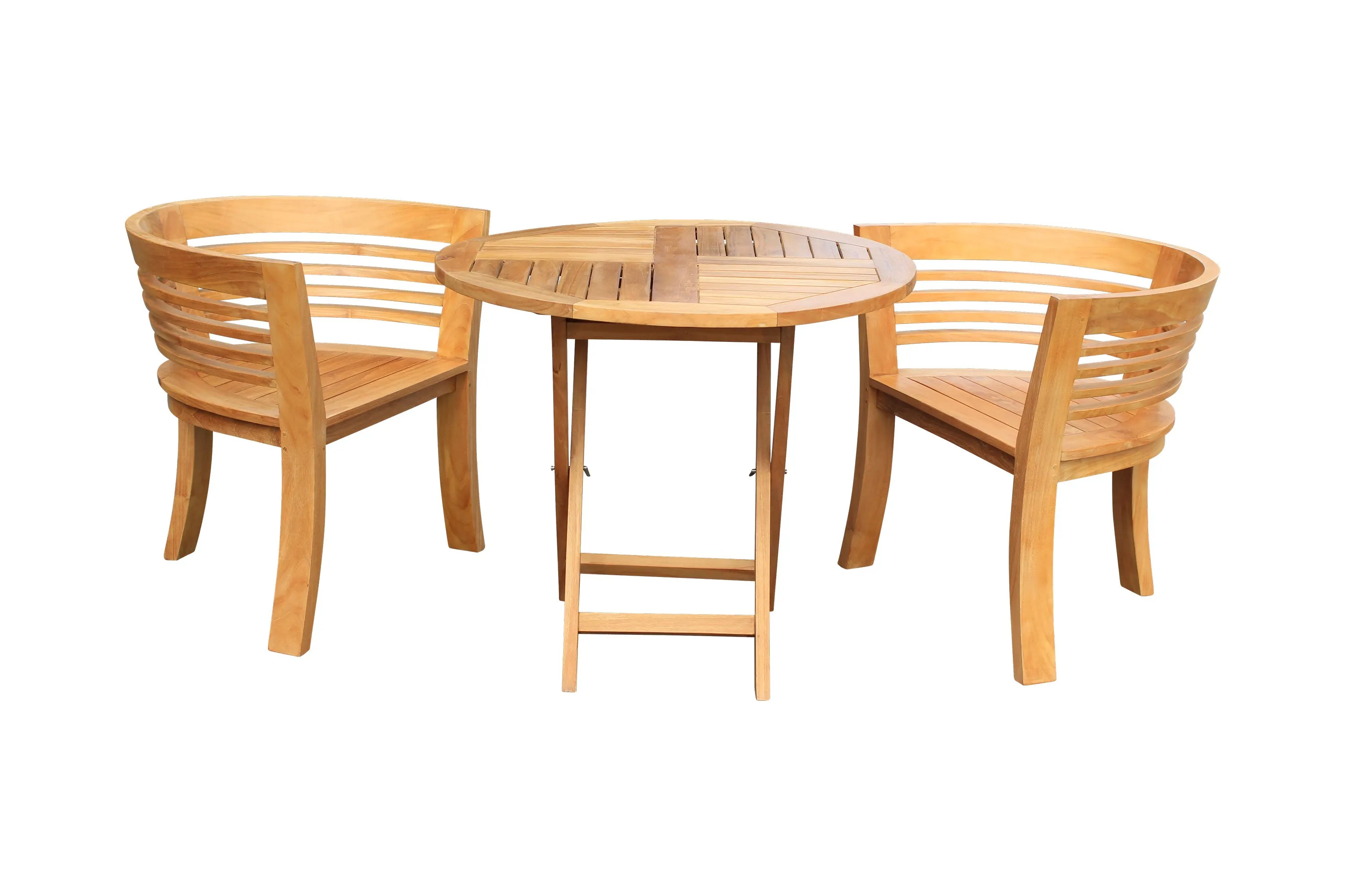 3 Piece Teak Wood California Half Moon Patio Dining Set, 2 Chairs and 36" Round Dining Table