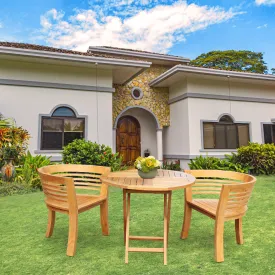 3 Piece Teak Wood California Half Moon Patio Dining Set, 2 Chairs and 36" Round Dining Table