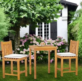 3 Piece Teak Wood Chippendale Bistro Counter Dining Set including 27" Table & 2 Counter Stools