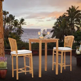 3 Piece Teak Wood Orleans Intimate Patio Bistro Bar Set including 27" Bar Table & 2 Barstools