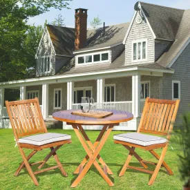 3 Piece Teak Wood Santa Barbara Patio Dining Set, 36" Round Folding Table with 2 Folding Side Chairs