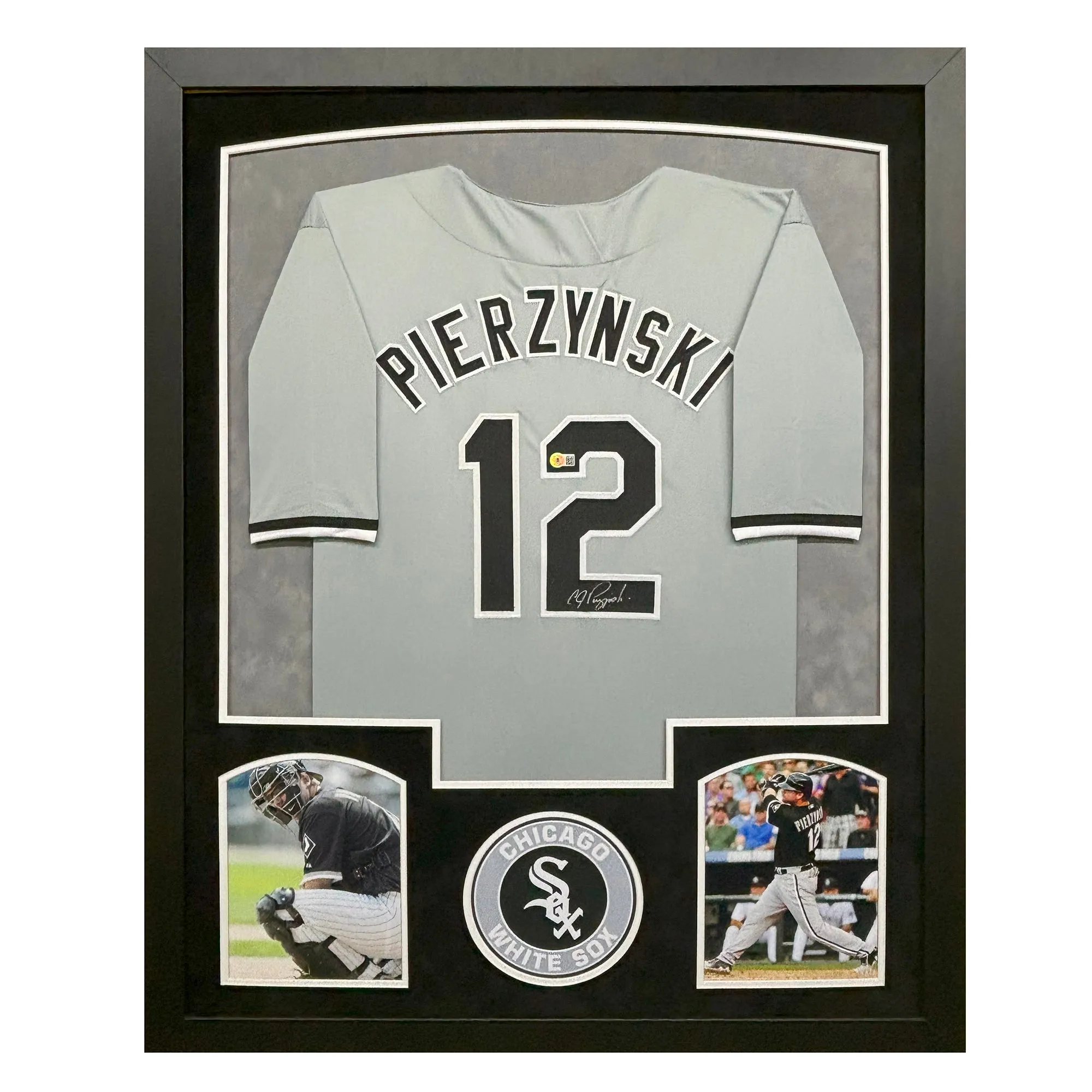 AJ Pierzynski Signed 06 WS Champs Chicago Grey Custom Suede Matte Framed Baseball Jersey (Beckett)