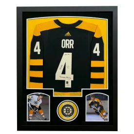 Bobby Orr Boston Bruins Signed 4x Inscribed Custom Suede Matte Framed Jersey