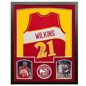 Dominique Wilkins Signed Atlanta Red Custom Suede Matte Framed Basketball Jersey (JSA)