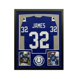 Edgerrin James Signed Indianapolis Blue Custom Suede Matte Framed Football Jersey