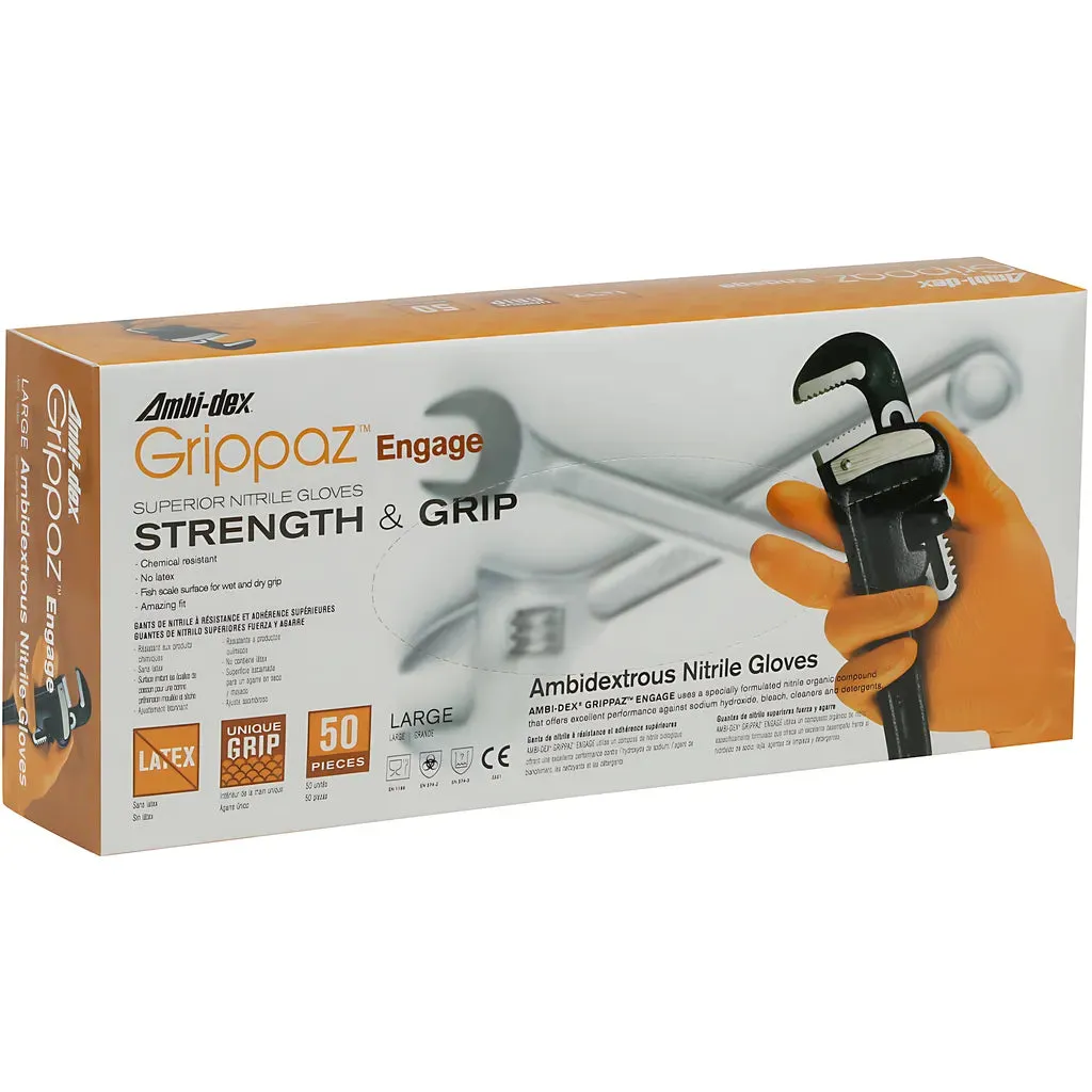 Grippaz 67-307/S Extended Use Ambidextrous Nitrile Glove with Textured Fish Scale Grip - 7 Mil