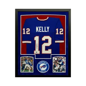 Jim Kelly Signed Buffalo Blue Custom Suede Matte Framed Football Jersey