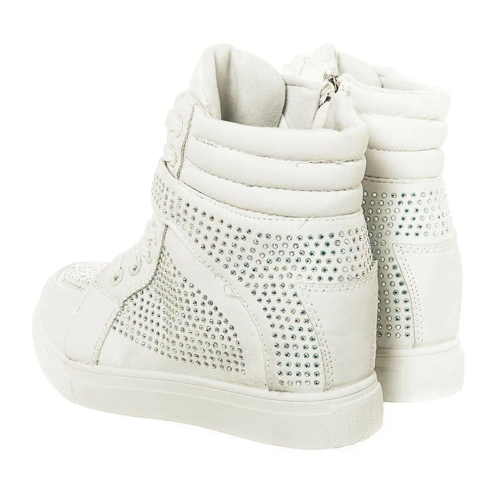 Joan Ladies High Top Lace Up Diamante Trainer