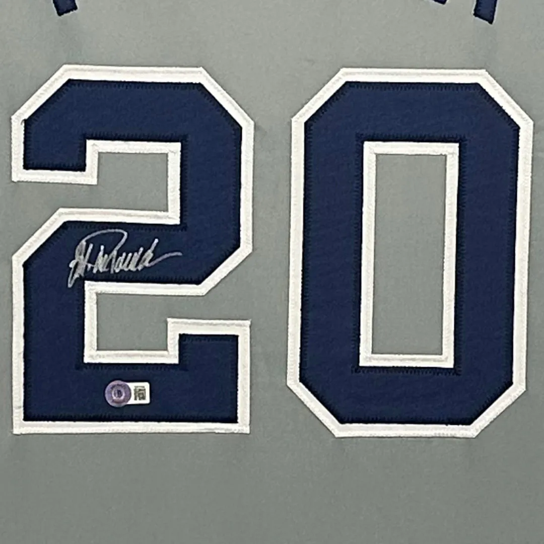 Jorge Posada Signed New York Grey Custom Suede Matte Framed Baseball Jersey