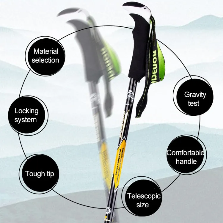 KODENOR Outdoor Mountaineering Portable Foldable Carbon Fibre Straight Handle Alpenstocks Trekking Poles, Length : 63-135CM (Black green)