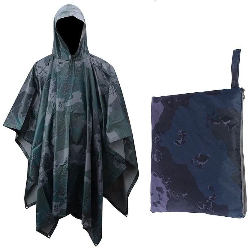 Military Style Hooded Rain Poncho & Multi-Purpose Waterproof Shelter / Tent / Picnic Mat Stealth Angel Survival SA-RC1