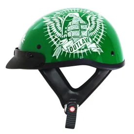 Outlaw Helmets T70 Glossy Green Motorcycle Half Helmet for Men & Women with Sun Visor DOT Approved - Adult Unisex Skull Cap for Bike Scooter ATV UTV Chopper Skateboard