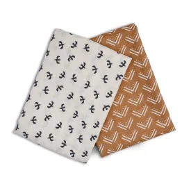 Pack of 2 Swaddle Blankets Multipurpose Muslins - Black Bird / Mudcloth